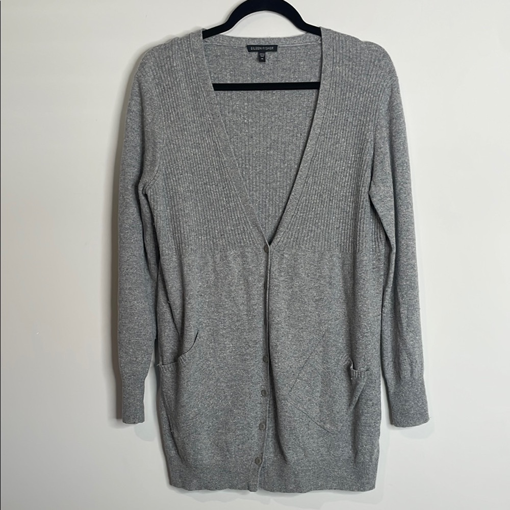 Eileen Fisher | Wool & Silk Blend Heather Gray Women's Cardigan Size Medium